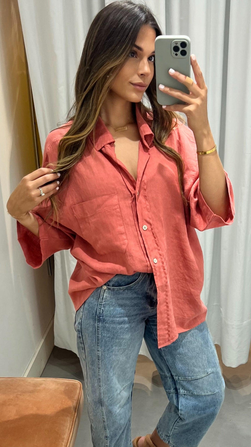 Serafina Linen Button Up Top - PRINZZESA BOUTIQUE