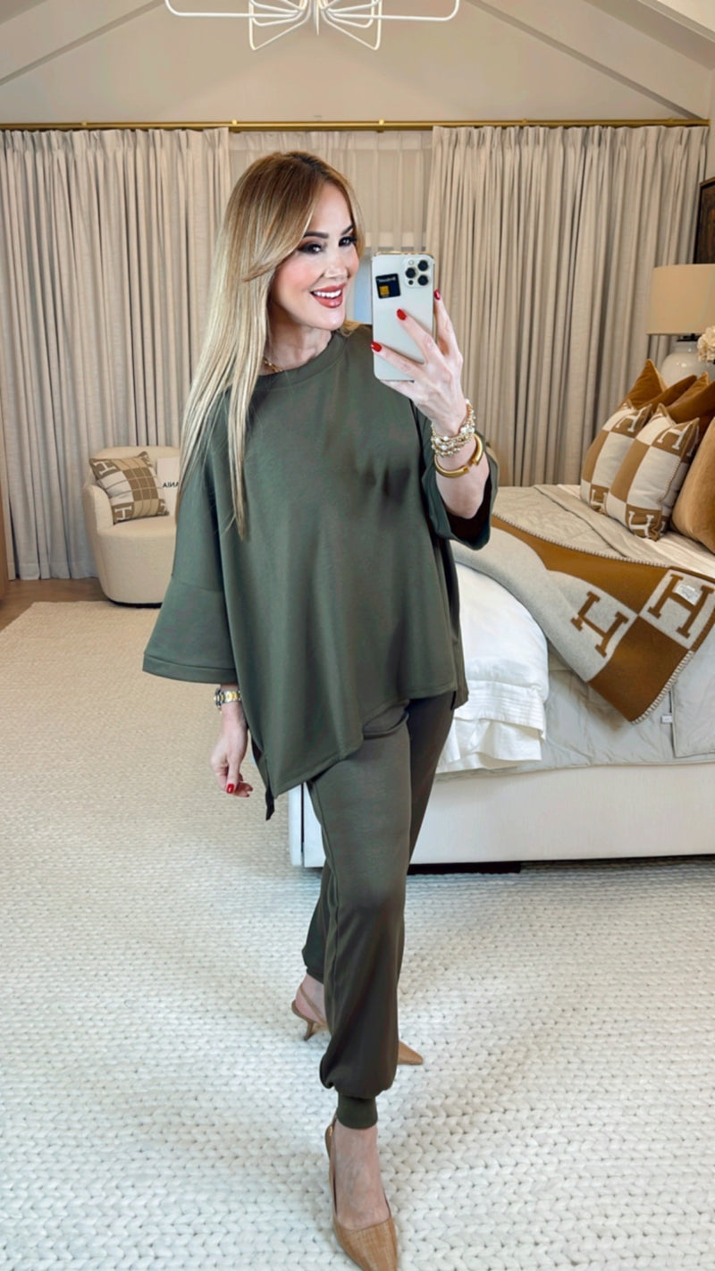 Zaira Olive Brown Oversized Top