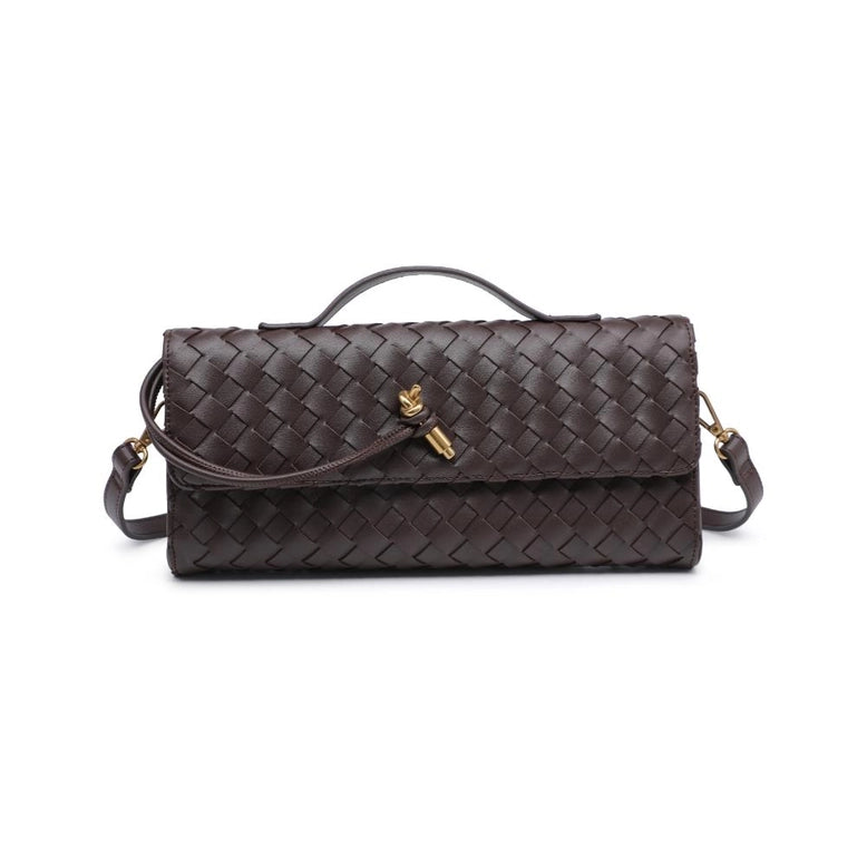 Ada Top Handle Woven East West Clutch Crossbody Espresso