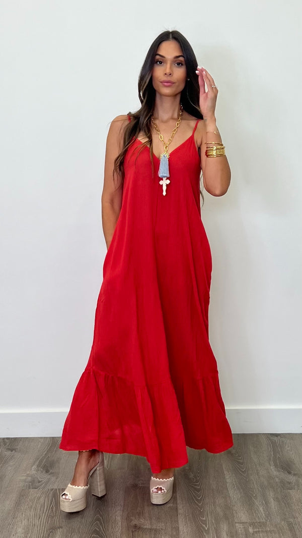 Enea Flame Red Maxi Dress