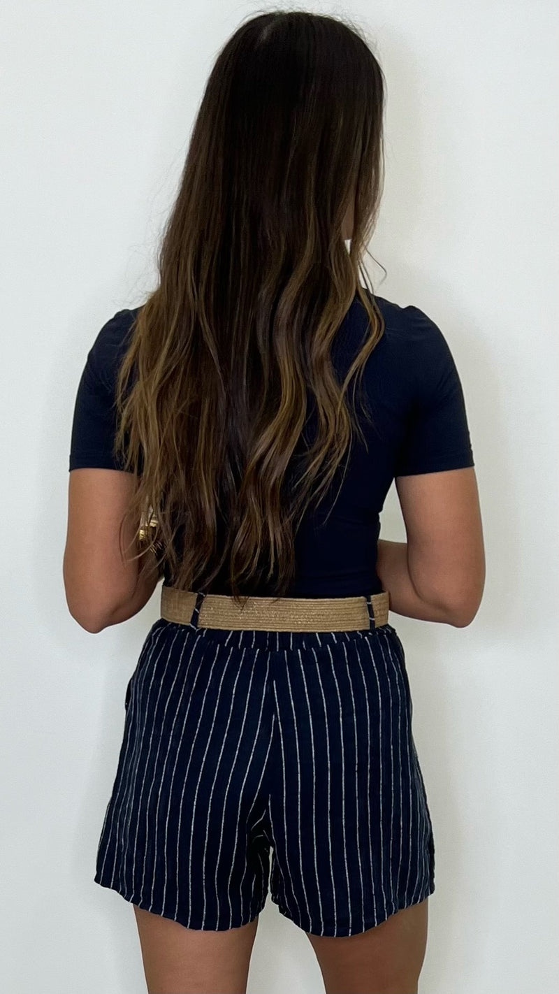 Daimiel Navy Striped Shorts with belt