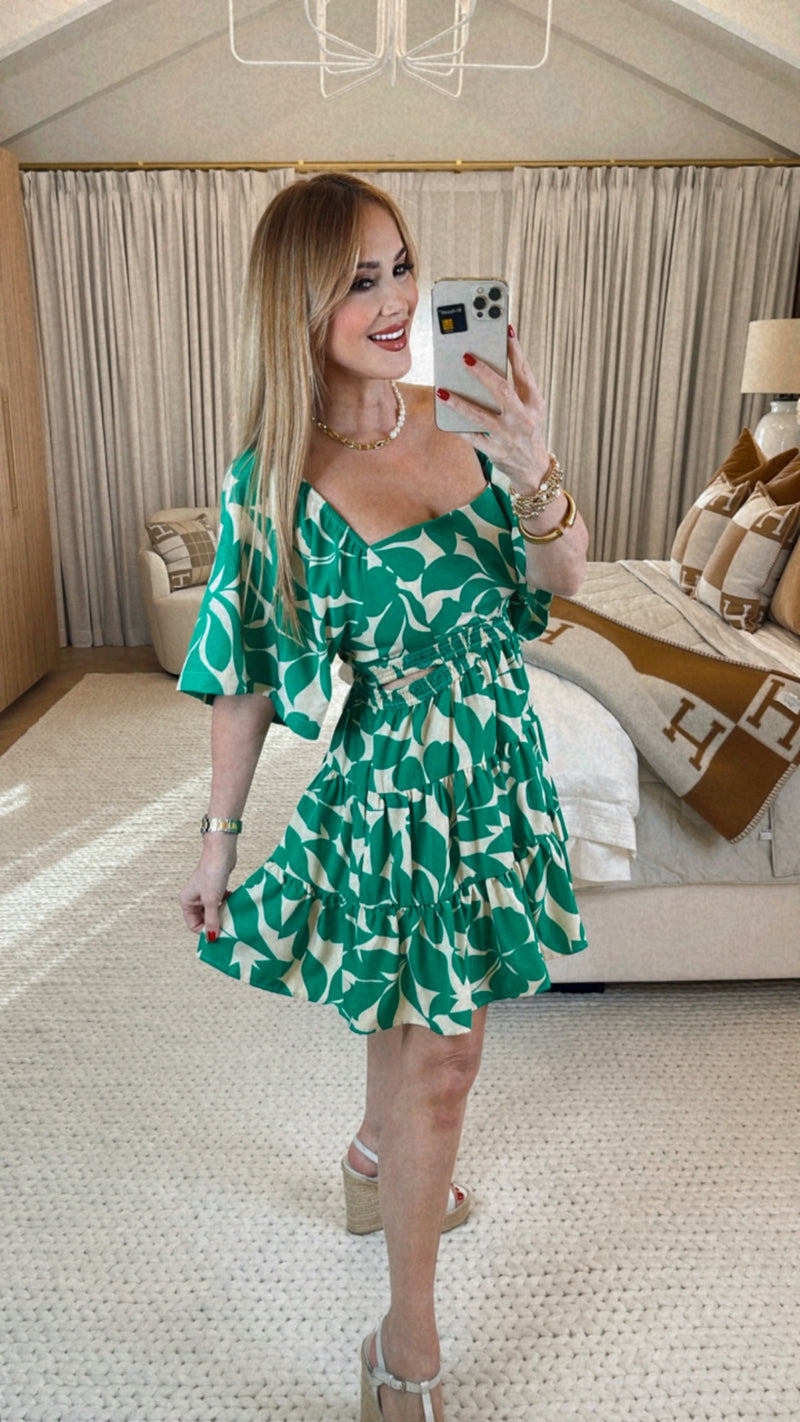 Verity Green Abstract Print Dress