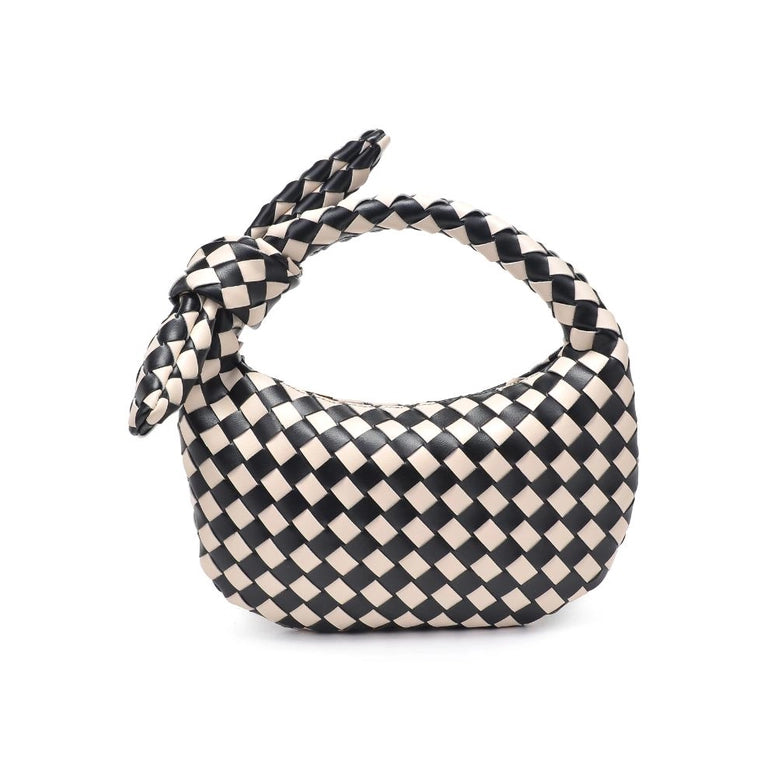 Lizbeth Woven Knot Zippered Clutch Ivory and Black