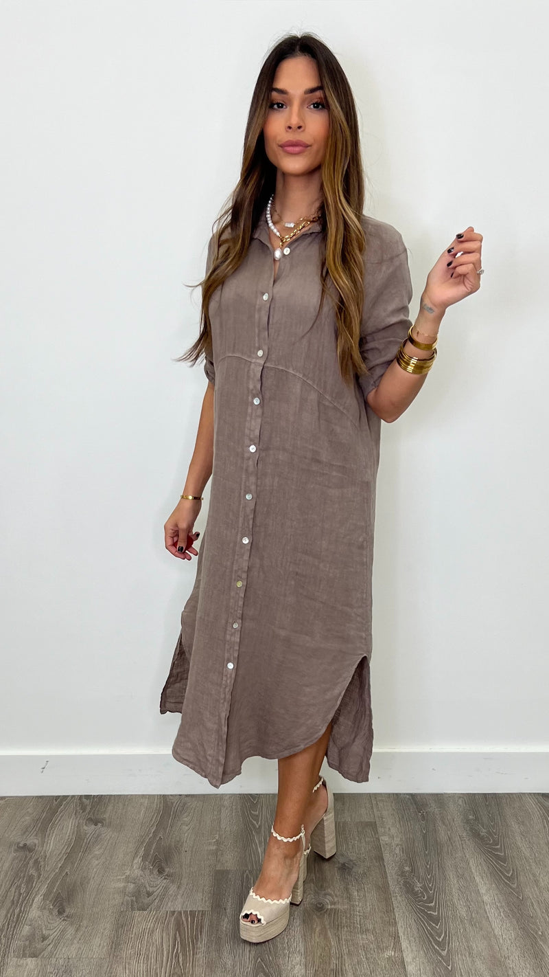 Gran Canaria Linen Taupe Dress