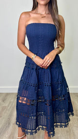 Maisie Navy Eyelet Tube Dress