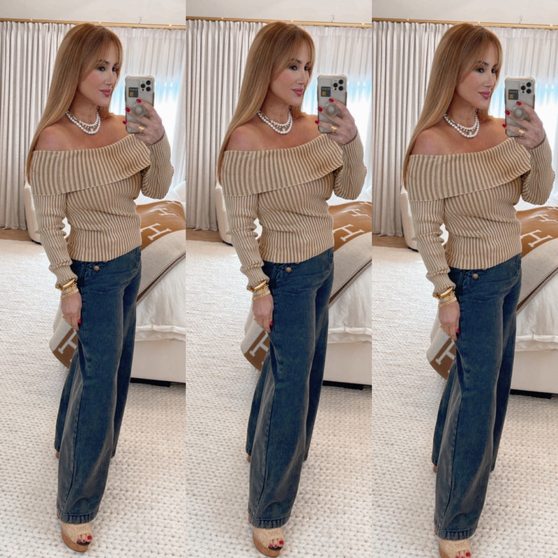 Eliana Taupe Off Shoulder Top