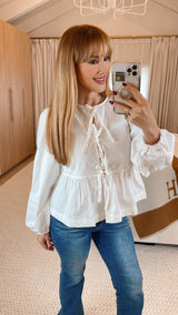 Lina White Poplin Bow Top