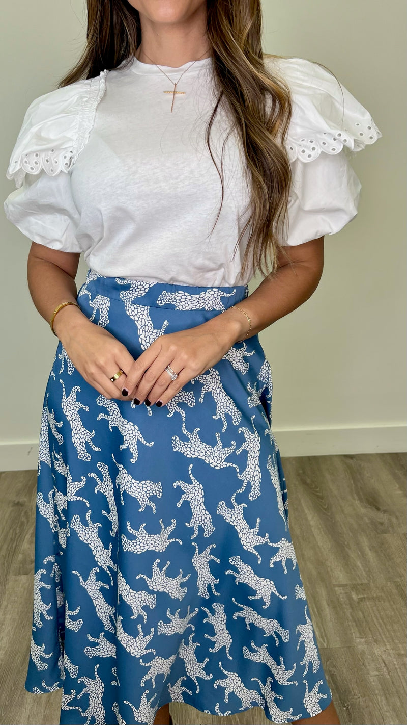 Freya Blue Print Midi Skirt