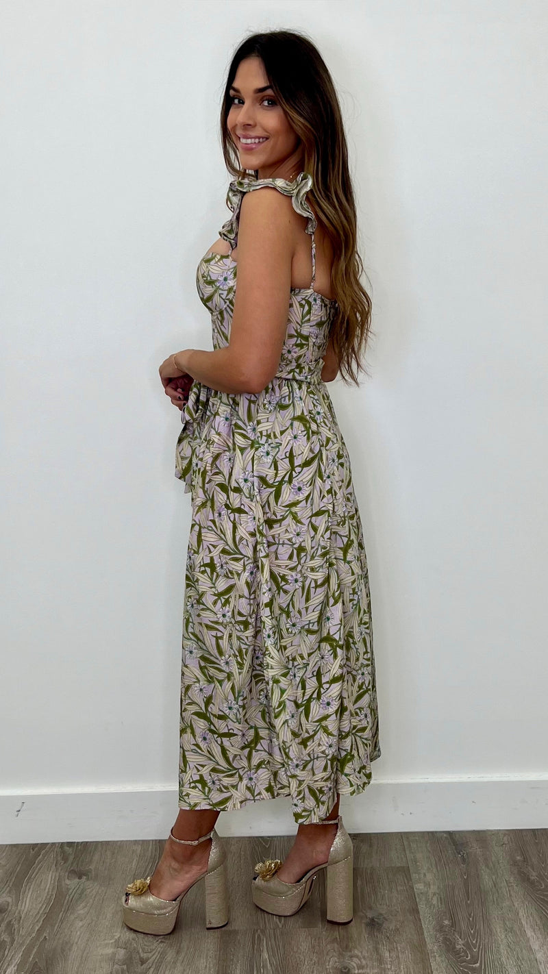 Rosella Lavender Green Floral Corset Dress