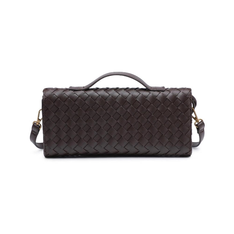 Ada Top Handle Woven East West Clutch Crossbody Espresso