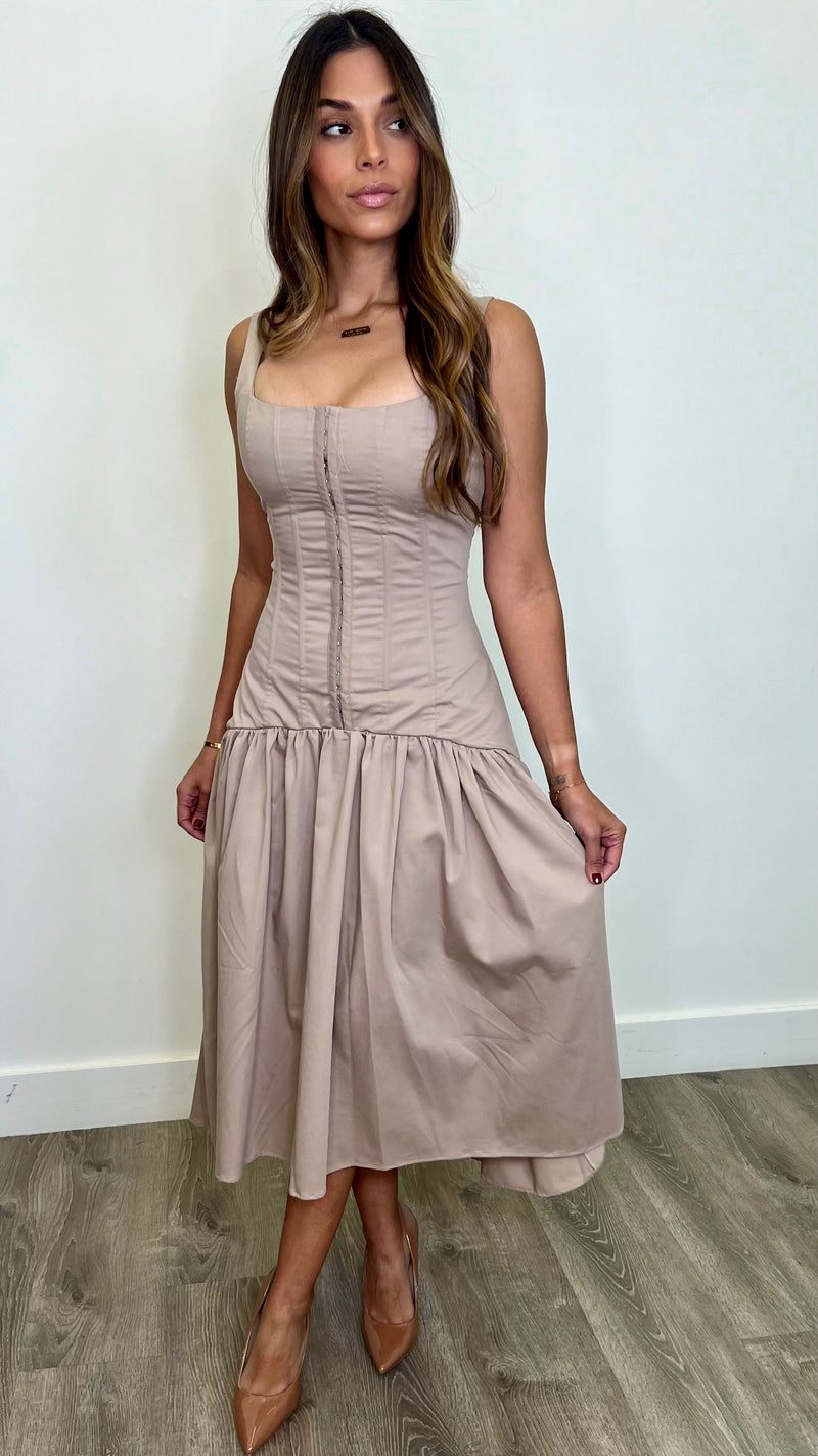 Saige Taupe Midi Dress