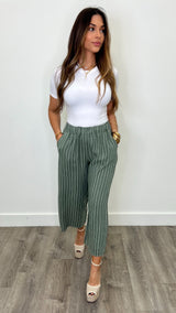 Canary Island Olive Striped Linen Pants