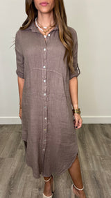 Gran Canaria Linen Taupe Dress