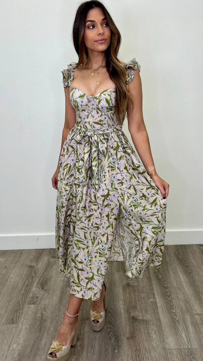 Rosella Lavender Green Floral Corset Dress