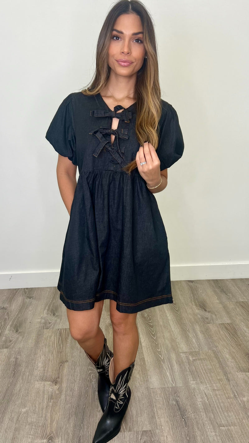 Valerie Black Denim Babydoll Dress