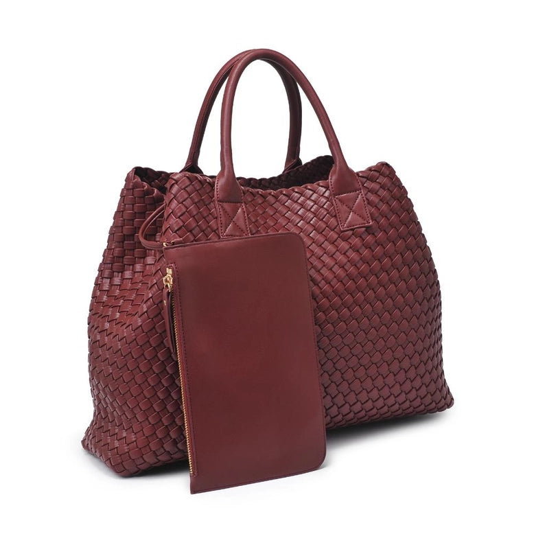 Ithaca Woven Vegan Leather Oversize Tote Wine