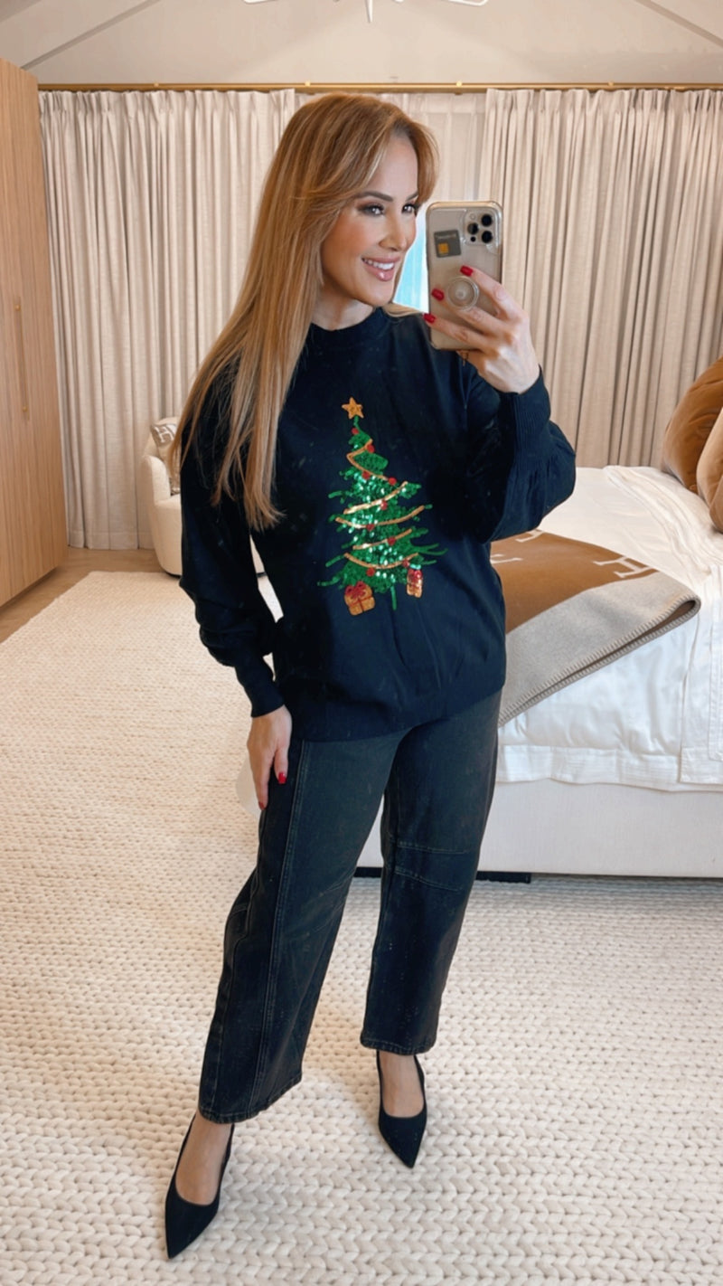 Christmas Tree Black Sweater