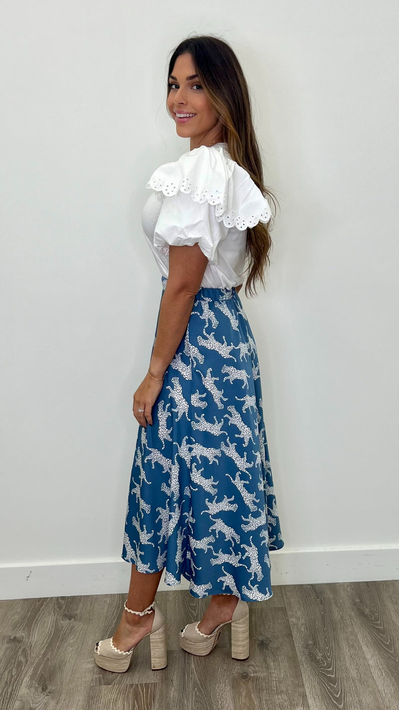 Freya Blue Print Midi Skirt