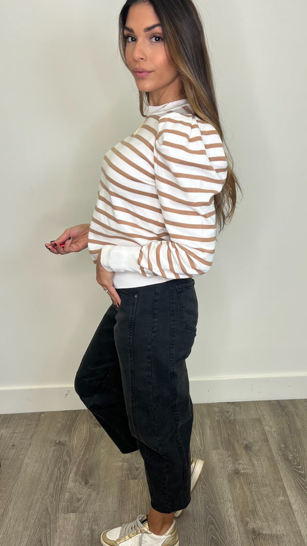 So Mayren Striped Taupe and Ivory Sweater