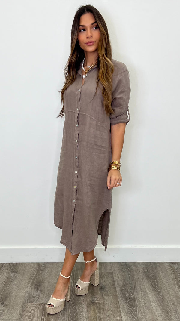 Gran Canaria Linen Taupe Dress