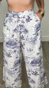 Melania Cream Blue Print Bottoms