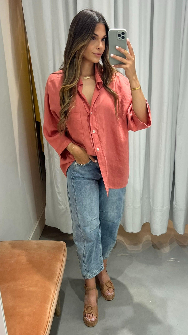 Serafina Linen Button Up Top - PRINZZESA BOUTIQUE