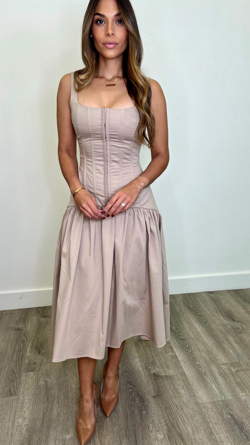 Saige Taupe Midi Dress