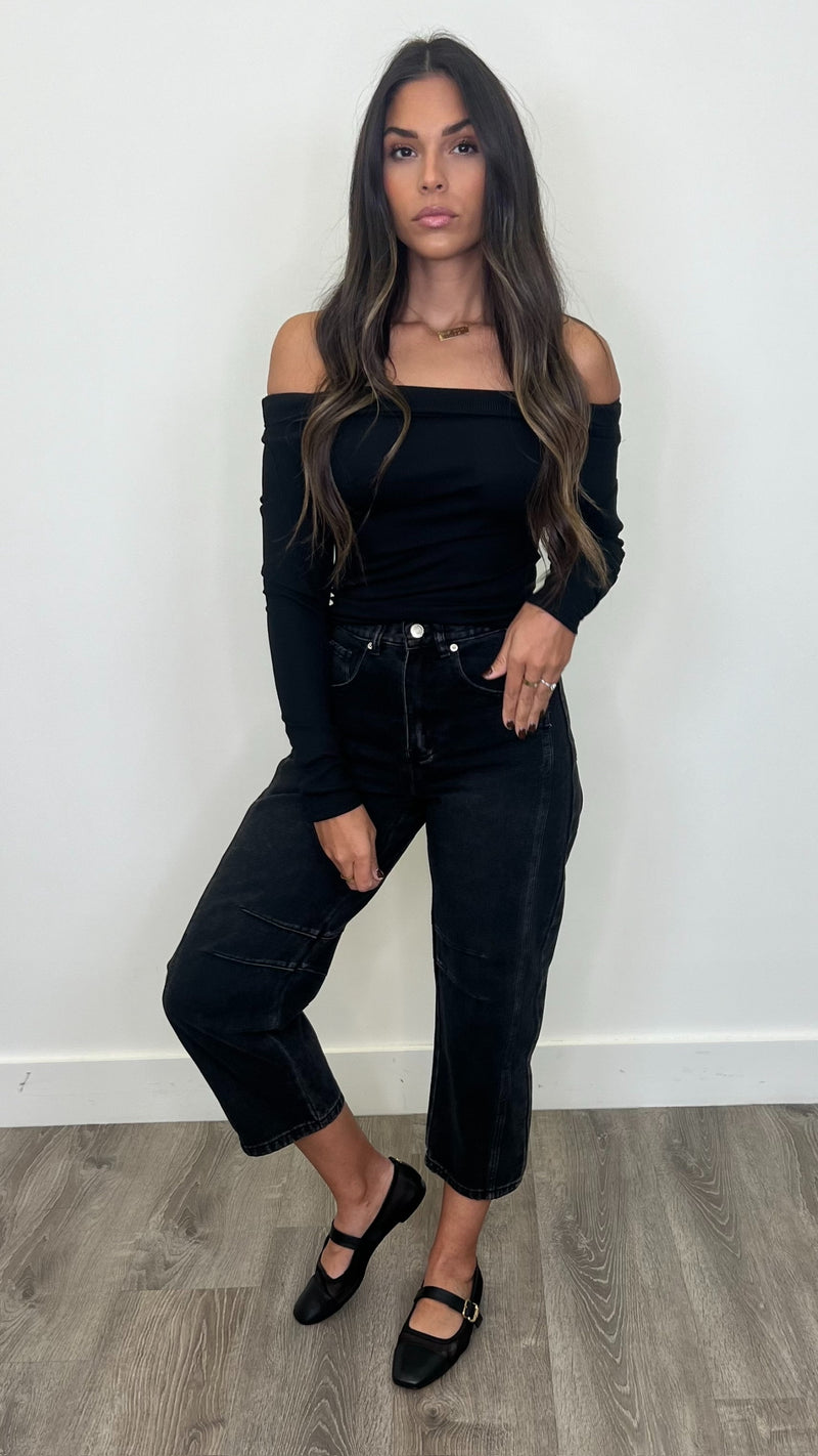 Angie Black Denim Barrel Jeans