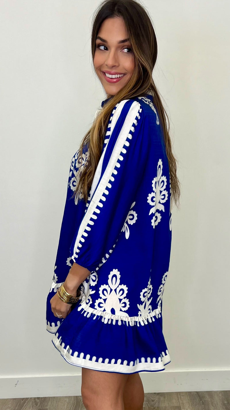 Ingrid Cobalt Blue Print Dress