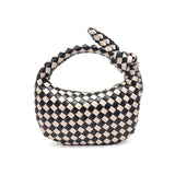 Lizbeth Woven Knot Zippered Clutch Ivory and Black