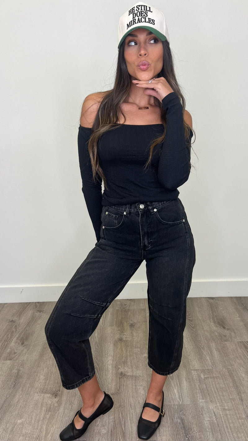 Angie Black Denim Barrel Jeans