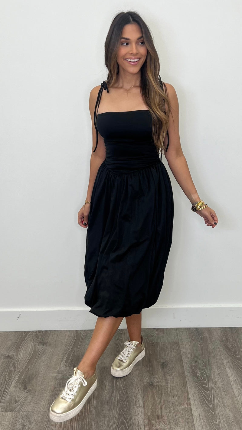 Veronica Black Midi Balloon Dress