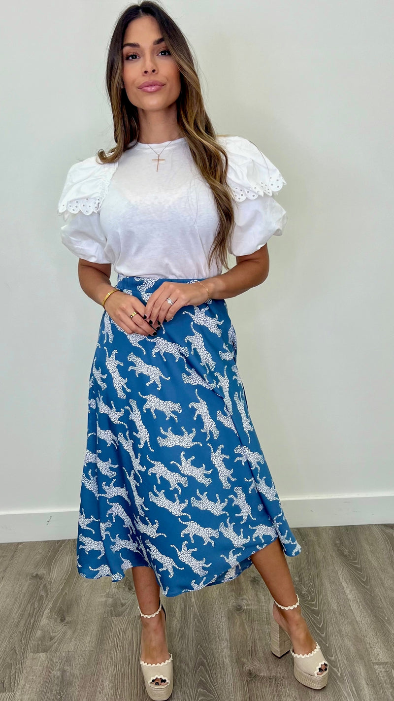 Freya Blue Print Midi Skirt