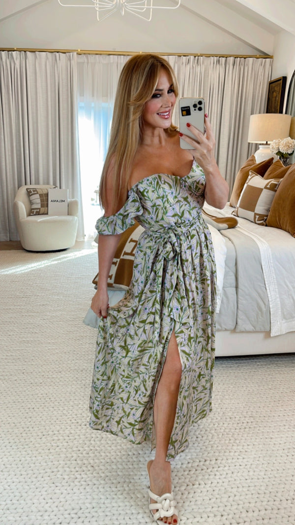 Rosella Lavender Green Floral Corset Dress