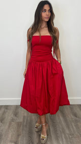 Harley Red Strapless Midi Dress