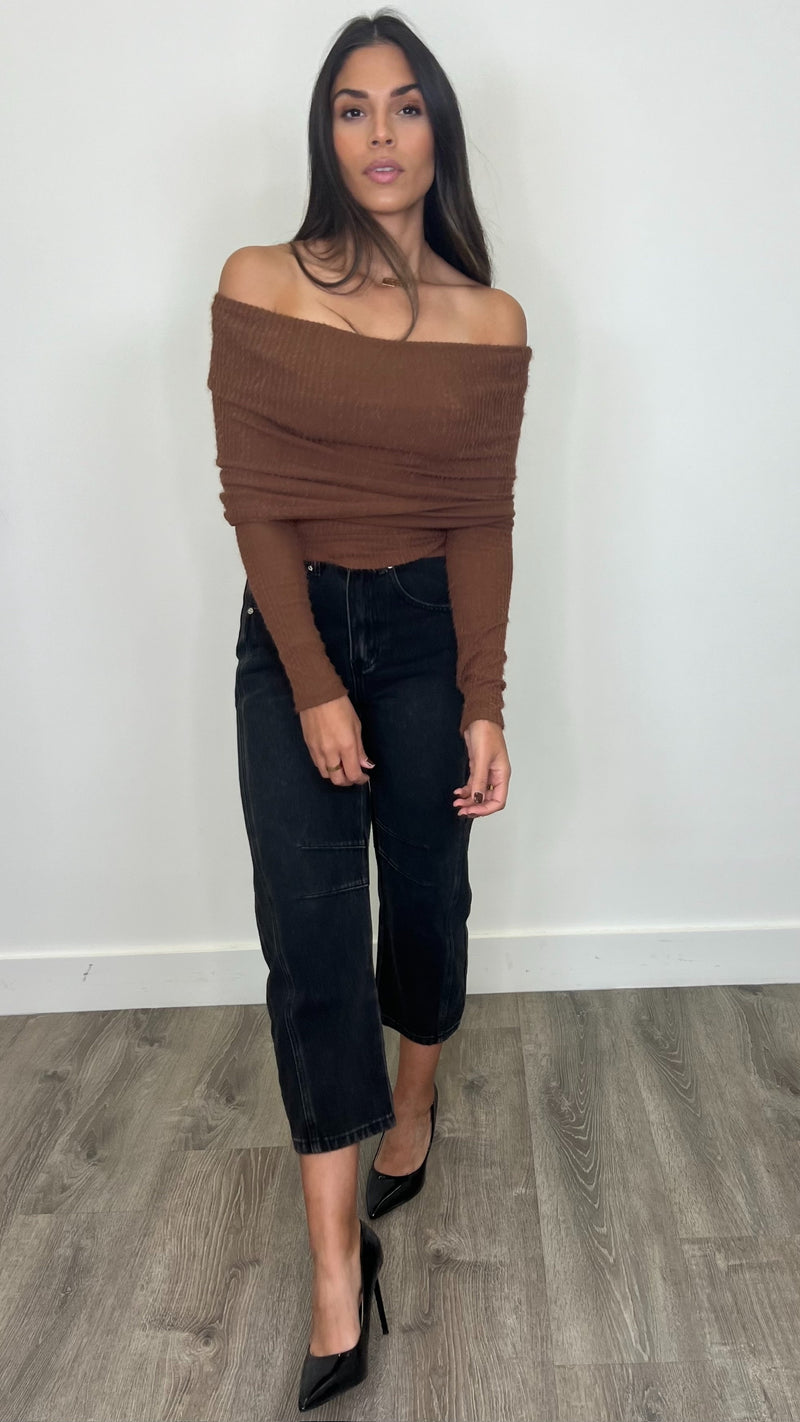 Finley Brown Fuzzy Knit Top