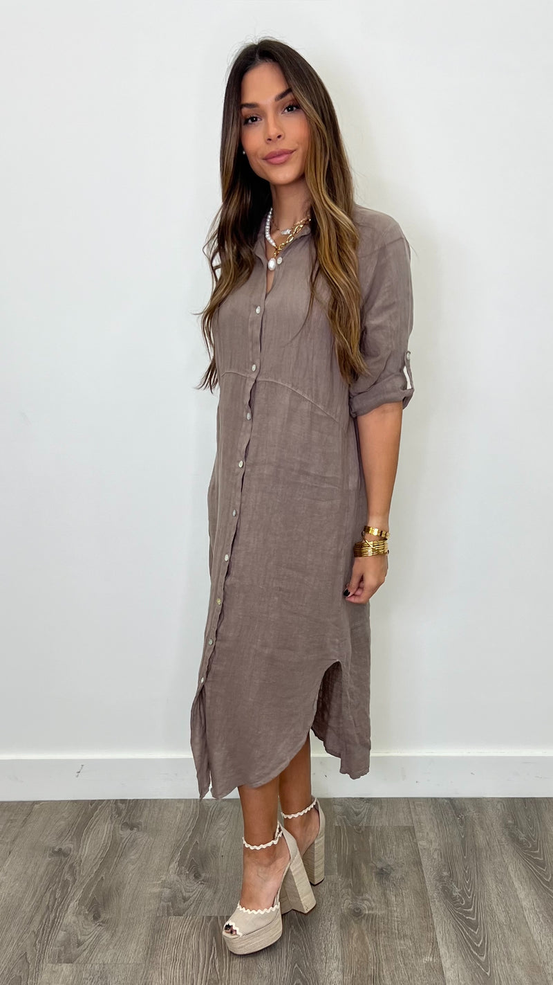 Gran Canaria Linen Taupe Dress