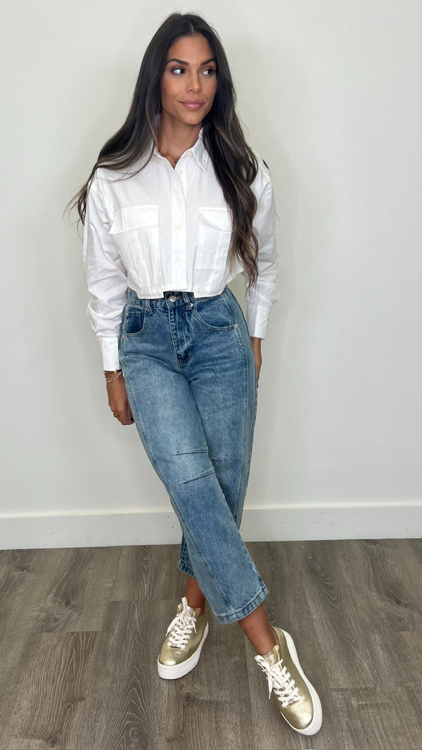 Neveah White Button Up Top