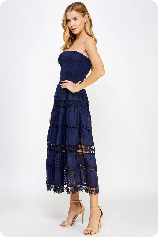 Maisie Navy Eyelet Tube Dress