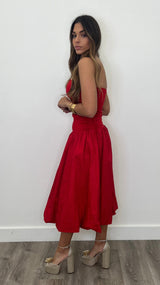 Harley Red Strapless Midi Dress