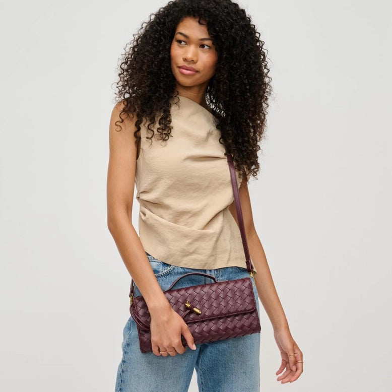 Ada Top Handle Woven East West Clutch Crossbody Wine