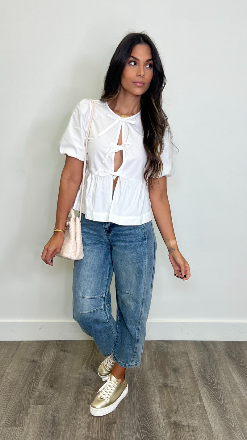 Jas White Poplin Bow Top