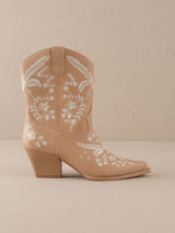 The Bailey Apricot Embroidered Cowboy Bootie