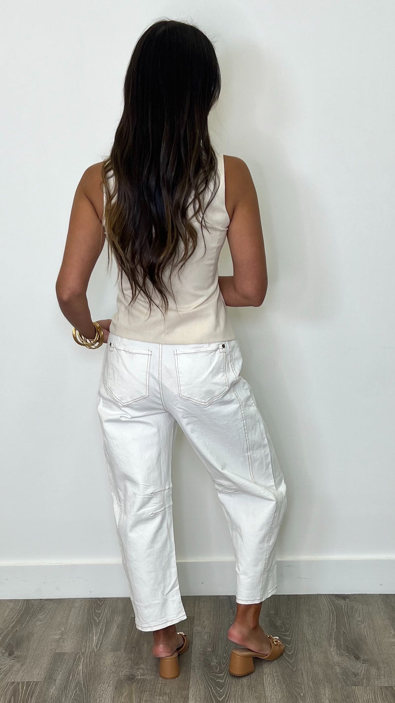 Slavko Barrel White Jeans