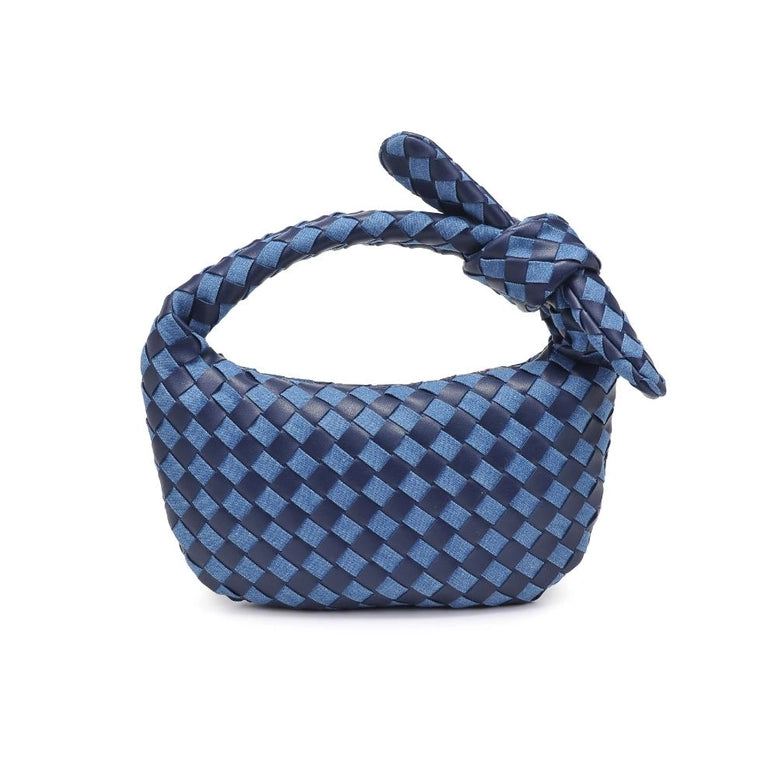 Lizbeth Woven Knot Zippered Clutch Checkered Denim