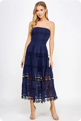 Maisie Navy Eyelet Tube Dress