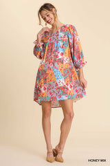 Rebecca Honey Mix Print Dress