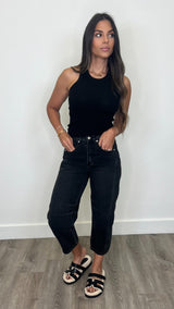 Angie Black Denim Barrel Jeans