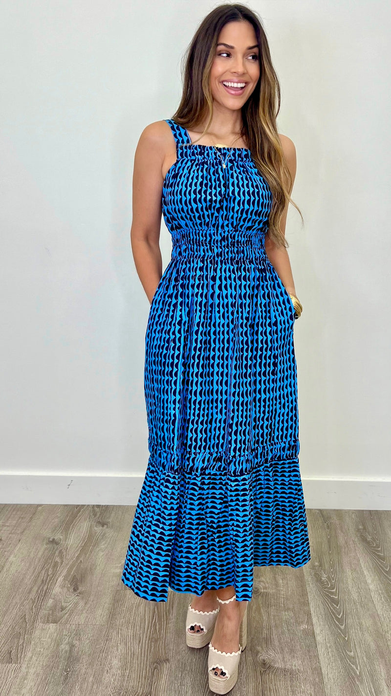 Mila Printed Geo Dress Blue