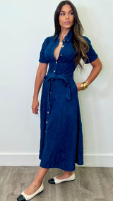 Mayra Dark Denim Button Down Midi Dress